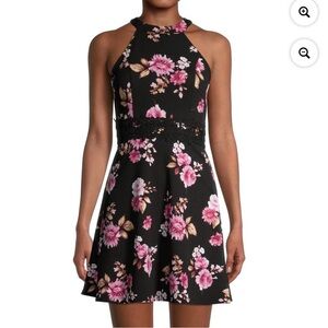 NO BOUNDARIES. NWT. Black/Pink Floral, Sleeveless Dress. Size 2X. Halter…